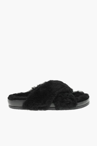 Fur Slides With Crisscross Bands