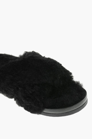 Fur Slides With Crisscross Bands
