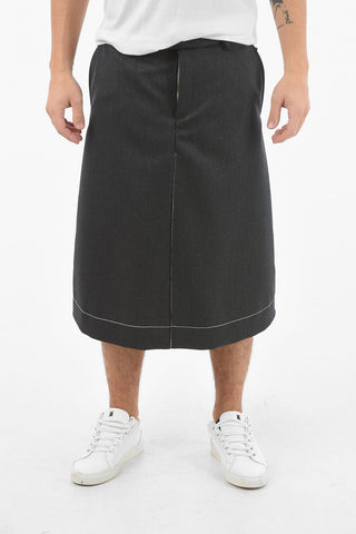 MM10 Wool Single-pleated Skort with Visible Stitchings