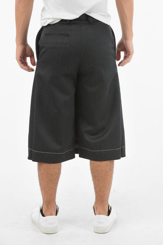MM10 Wool Single-pleated Skort with Visible Stitchings