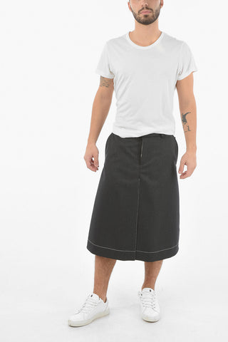 MM10 Wool Single-pleated Skort with Visible Stitchings