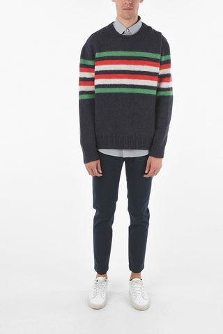 Crew Neck Striped Alpaca Blend Pullover