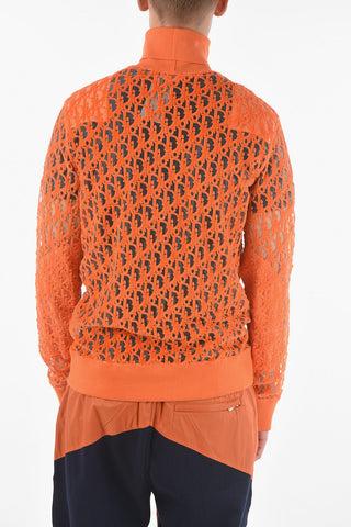 Turtleneck Cuffed Monogram Mesh Sweater