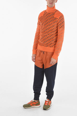 Turtleneck Cuffed Monogram Mesh Sweater