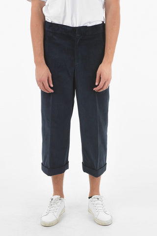 Pantaloni in Velour a Coste con Risvolti alla Caviglia