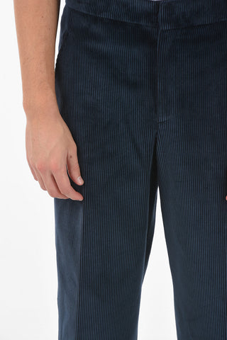 Pantaloni in Velour a Coste con Risvolti alla Caviglia