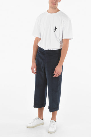 Pantaloni in Velour a Coste con Risvolti alla Caviglia