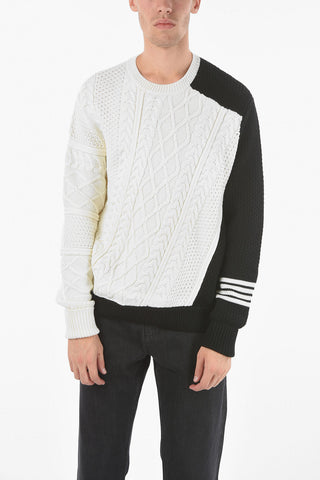 Two-Tone Aran Motif MISPLACED Crew-Neck Sweater