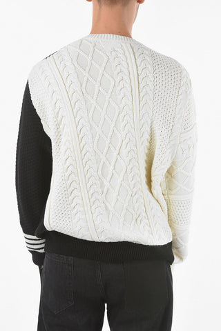 Two-Tone Aran Motif MISPLACED Crew-Neck Sweater
