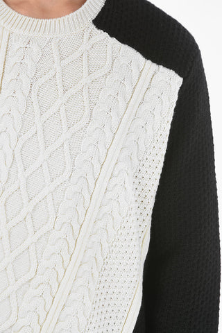 Two-Tone Aran Motif MISPLACED Crew-Neck Sweater