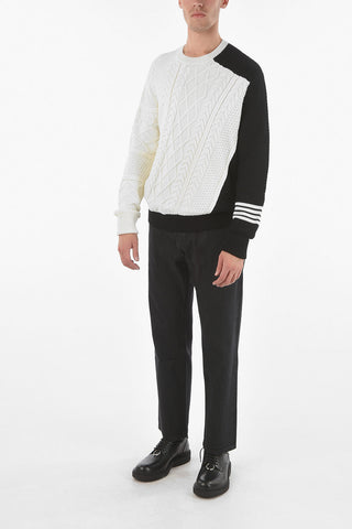 Two-Tone Aran Motif MISPLACED Crew-Neck Sweater