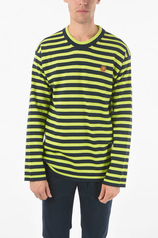 Crew Neck Awning Stripe Cotton Sweater