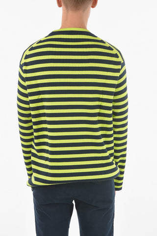 Crew Neck Awning Stripe Cotton Sweater