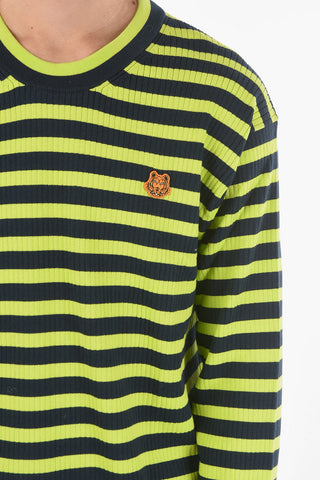 Crew Neck Awning Stripe Cotton Sweater