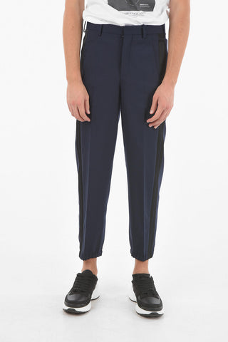 Virgin Wool Blend Pants with Contrasting Satin Side Bands