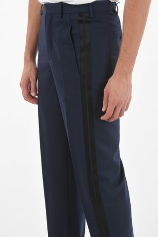 Virgin Wool Blend Pants with Contrasting Satin Side Bands
