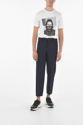 Virgin Wool Blend Pants with Contrasting Satin Side Bands