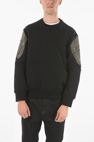 Contrasting Patches Brushed Cotton MA-1 Crew-Neck Sweatshirt