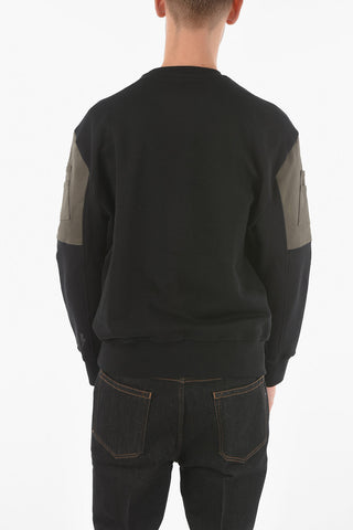 Contrasting Patches Brushed Cotton MA-1 Crew-Neck Sweatshirt