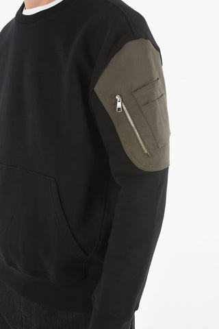 Contrasting Patches Brushed Cotton MA-1 Crew-Neck Sweatshirt