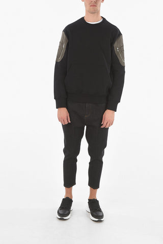 Contrasting Patches Brushed Cotton MA-1 Crew-Neck Sweatshirt