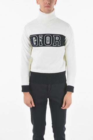 DIOR X KENNY SCHARF Turtleneck Logo Patch Cotton Blend Pullover