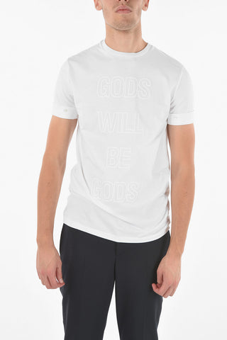 Debossed Printed Crewneck T-shirt with Cuffed Sleeves