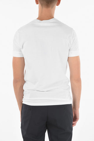 Debossed Printed Crewneck T-shirt with Cuffed Sleeves