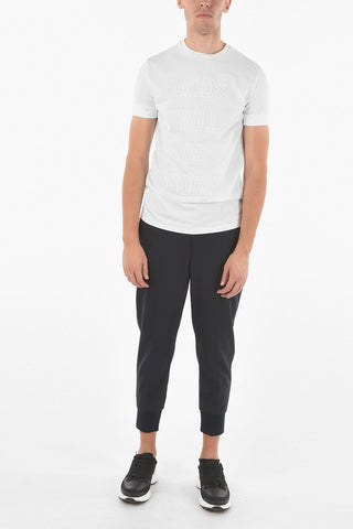 Debossed Printed Crewneck T-shirt with Cuffed Sleeves