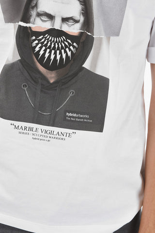 Crew-neck SCULPTED WARRIORS T-shirt with MARBLE VIGILANTE Print and Cuffed Sleeves