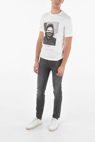 Crew-neck SCULPTED WARRIORS T-shirt with MARBLE VIGILANTE Print and Cuffed Sleeves