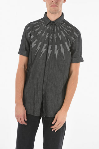 Camicia FAIRISLE THUNDERBOLT in Denim a Manica Corta