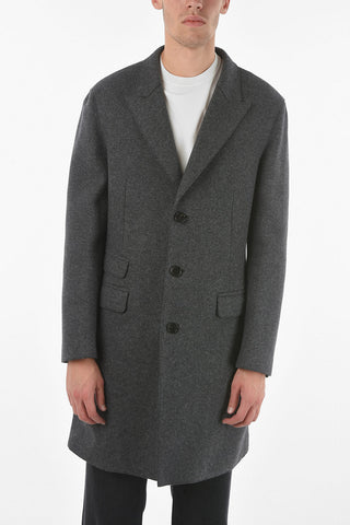 Peak Lapel 3 Buttons RAW CUT SKINNY FIT Wool Blend Coat