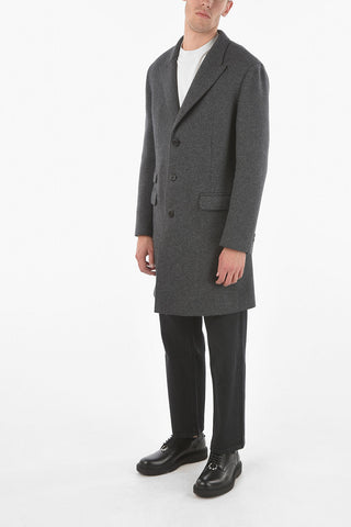 Peak Lapel 3 Buttons RAW CUT SKINNY FIT Wool Blend Coat