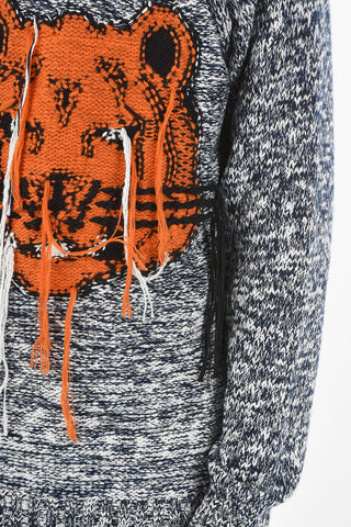 Crew Neck Distressed Embroidery K-TIGER Sweater