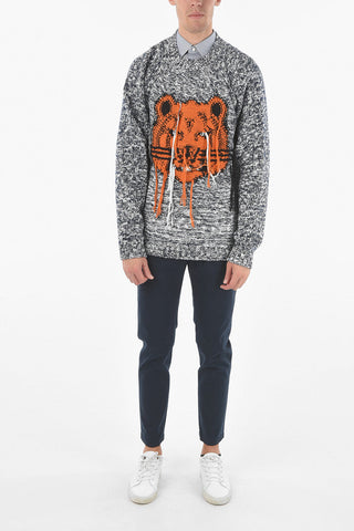 Crew Neck Distressed Embroidery K-TIGER Sweater