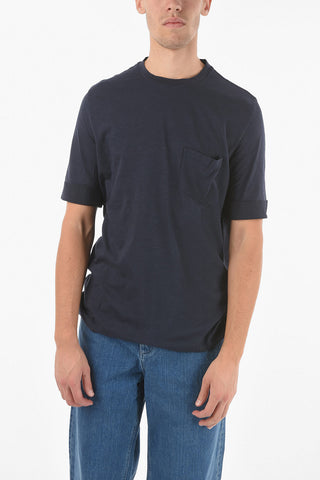 Breast Pocket Front TAVEL MULTIYARN Crew-Neck T-shirt