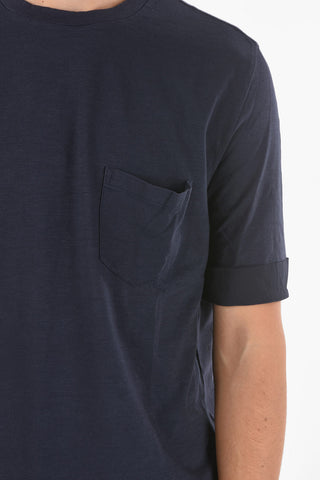 Breast Pocket Front TAVEL MULTIYARN Crew-Neck T-shirt