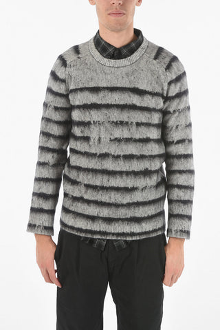 Crew Neck Balanced Stripe Mohair Blend Pullover