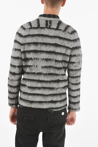 Crew Neck Balanced Stripe Mohair Blend Pullover