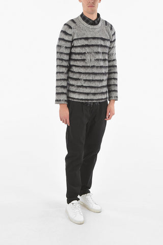 Crew Neck Balanced Stripe Mohair Blend Pullover