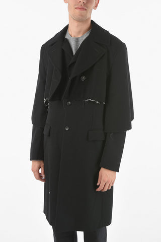 HOMME PLUS Lined Wool Coat with Raw-cut Detailings