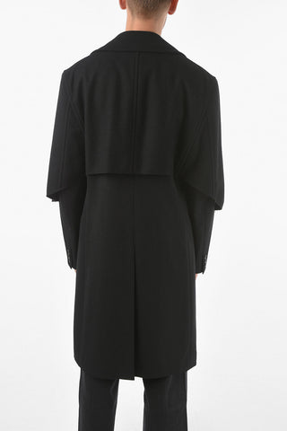 HOMME PLUS Lined Wool Coat with Raw-cut Detailings