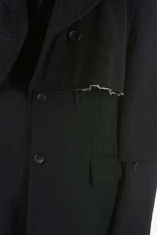 HOMME PLUS Lined Wool Coat with Raw-cut Detailings
