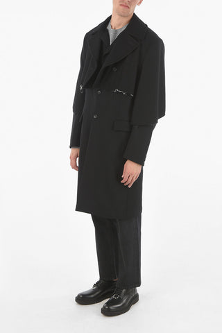 HOMME PLUS Lined Wool Coat with Raw-cut Detailings