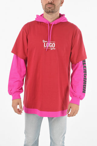 T-shirt Con Cappuccio YOUR LOGO HERE Doppio Strato A Maniche Lunghe 