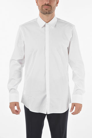 Poplin Cotton TUXEDO Shirt with Hidden Button Closure