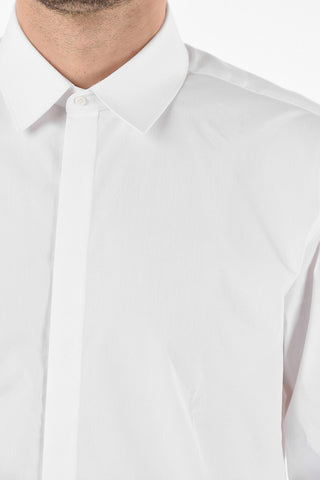 Poplin Cotton TUXEDO Shirt with Hidden Button Closure