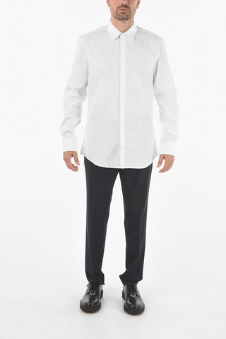 Poplin Cotton TUXEDO Shirt with Hidden Button Closure