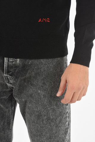 V-neck Cashmere Sweater With Embroidered Logo